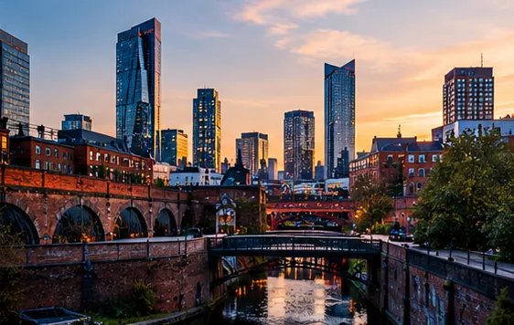 Illustrative Manchester cityscape with industrial architecture
